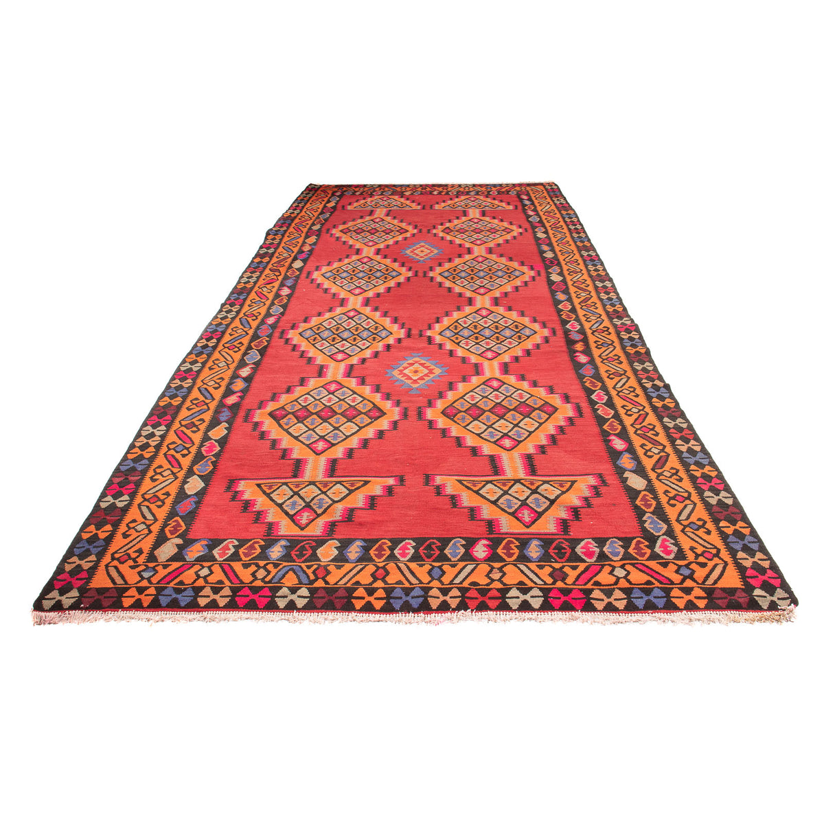 Tapis de couloir Tapis Kelim - Vieux - 395 x 180 cm - rouge