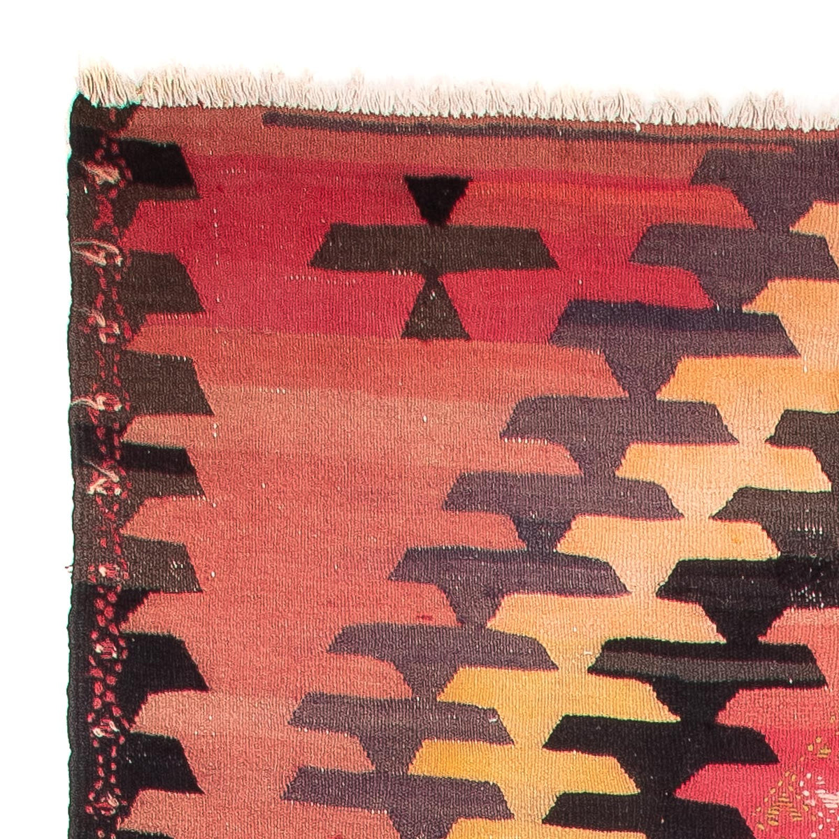 Tapis de couloir Tapis Kelim - Vieux - 405 x 150 cm - rouge clair