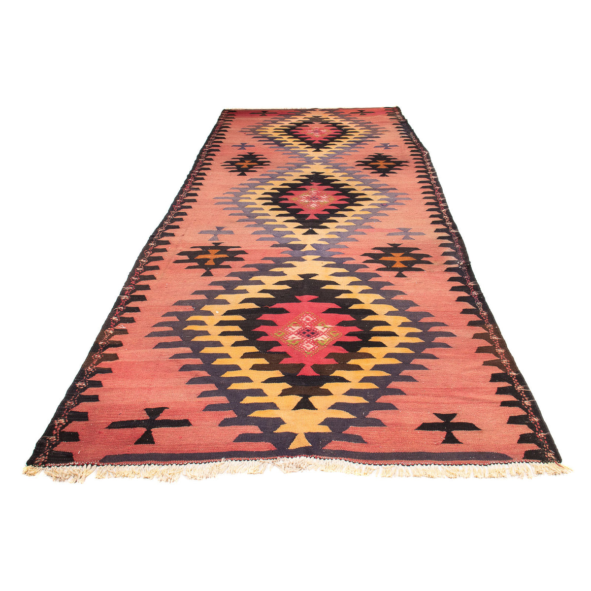 Tapis de couloir Tapis Kelim - Vieux - 405 x 150 cm - rouge clair