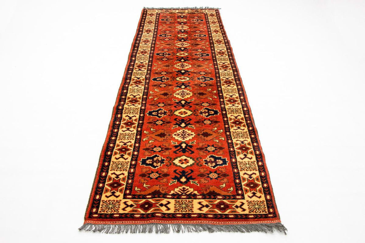 Tapis de couloir Tapis afghan - Hatschlu - 305 x 84 cm - orange