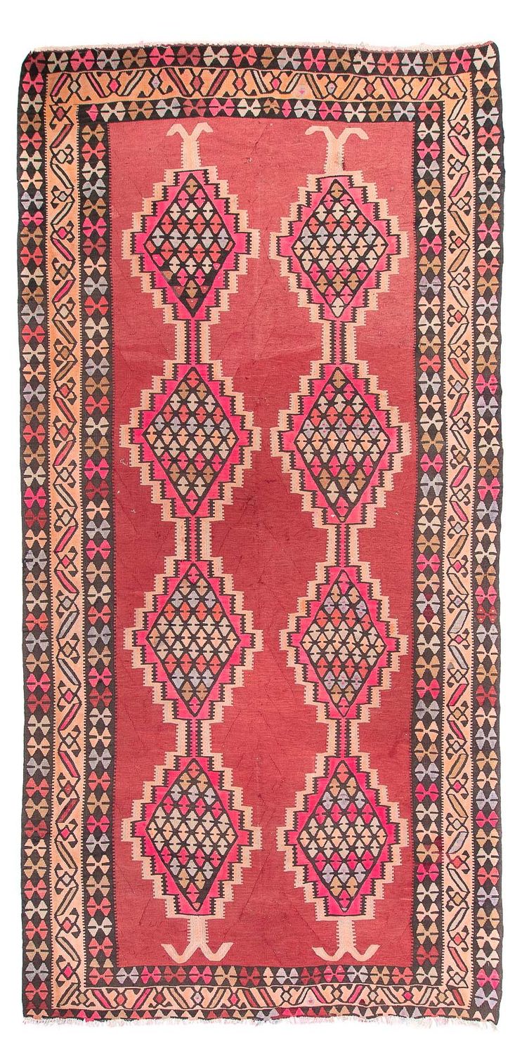 Tapis de couloir Tapis Kelim - Vieux - 380 x 185 cm - rouge