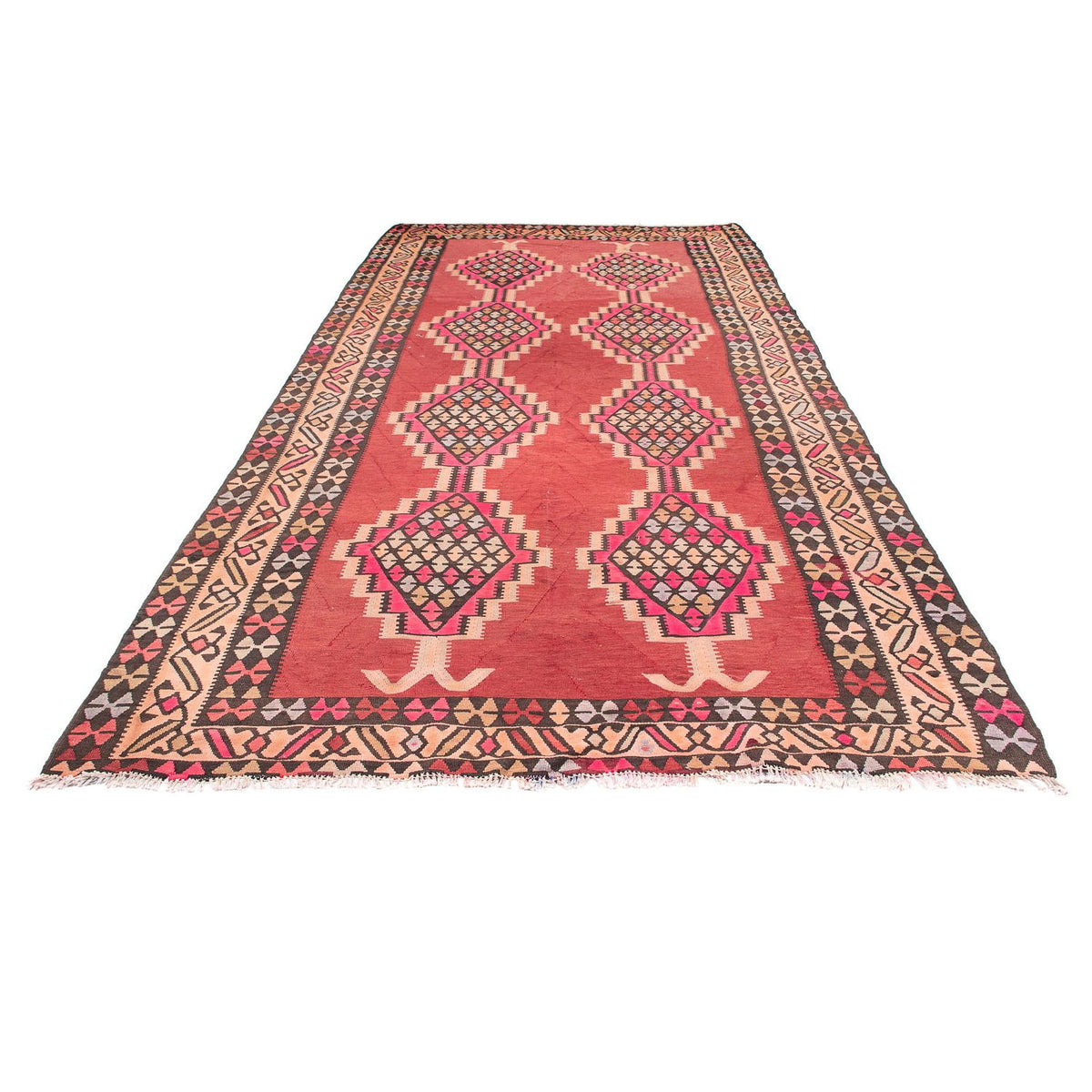 Tapis de couloir Tapis Kelim - Vieux - 380 x 185 cm - rouge
