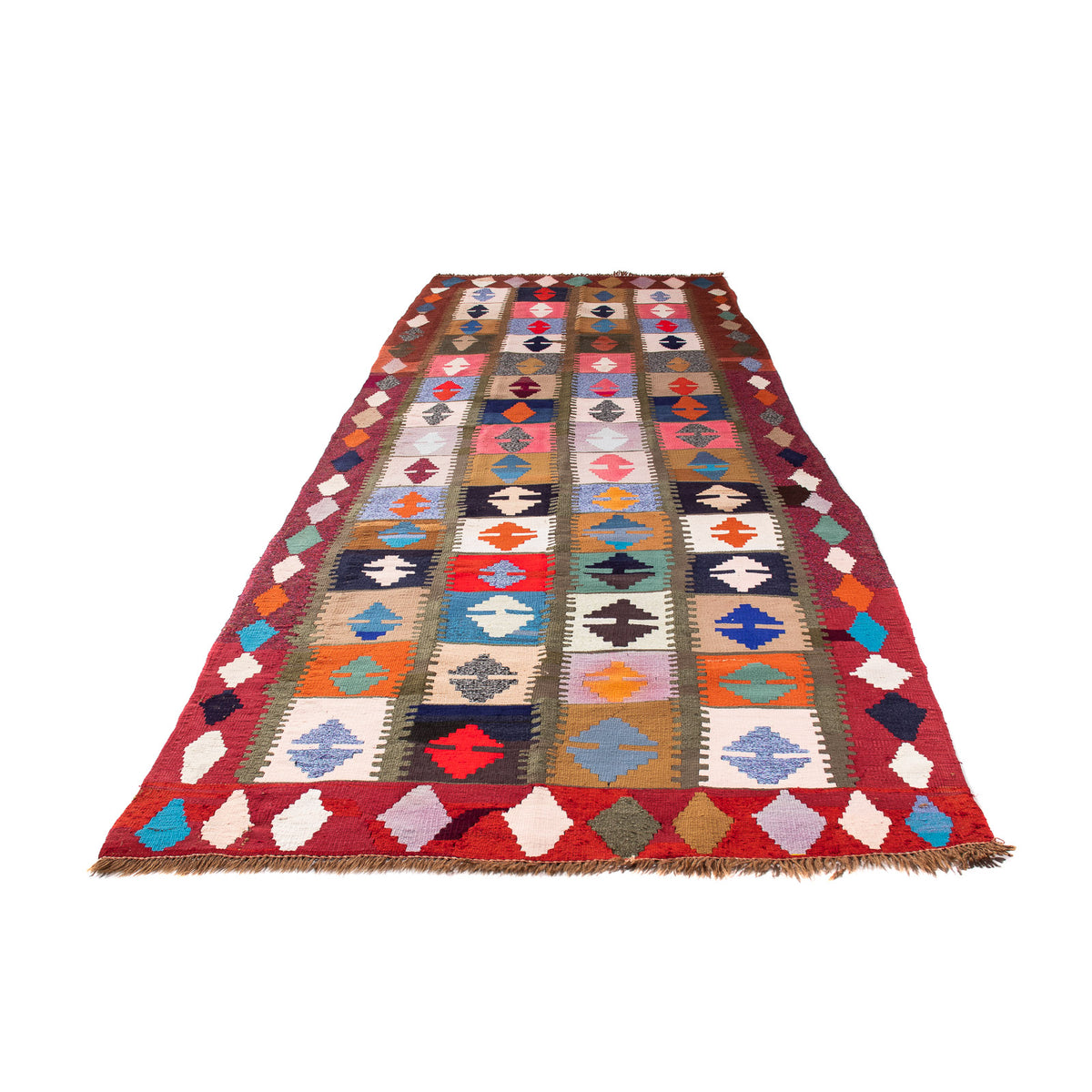 Tapis de couloir Tapis Kelim - Vieux - 345 x 122 cm - multicolore