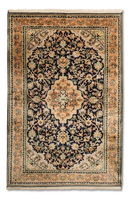 Tapis en soie - Soie du Cachemire - 156 x 95 cm - bleu foncé
