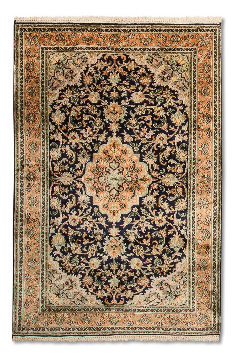 Tapis en soie - Soie du Cachemire - 156 x 95 cm - bleu foncé