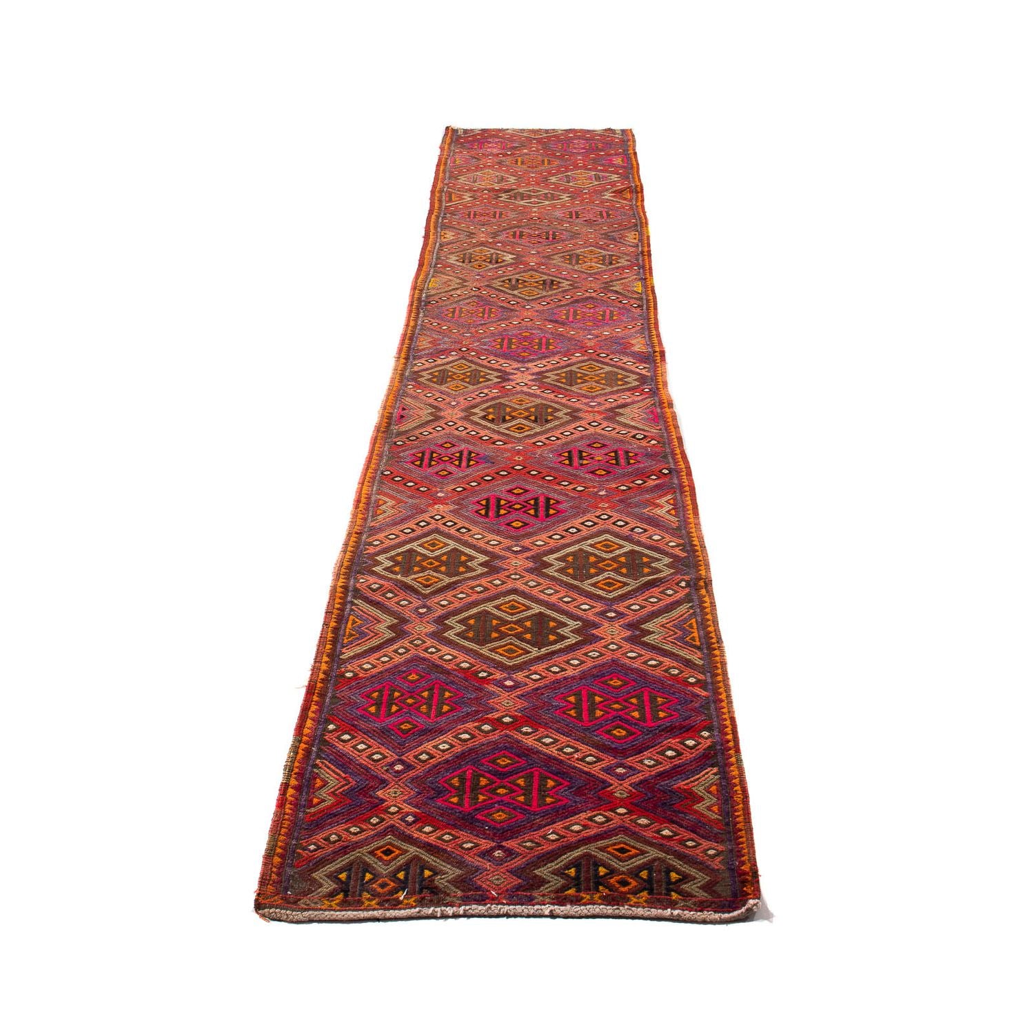 Tapis de couloir Tapis Kelim - Vieux - 380 x 70 cm - multicolore