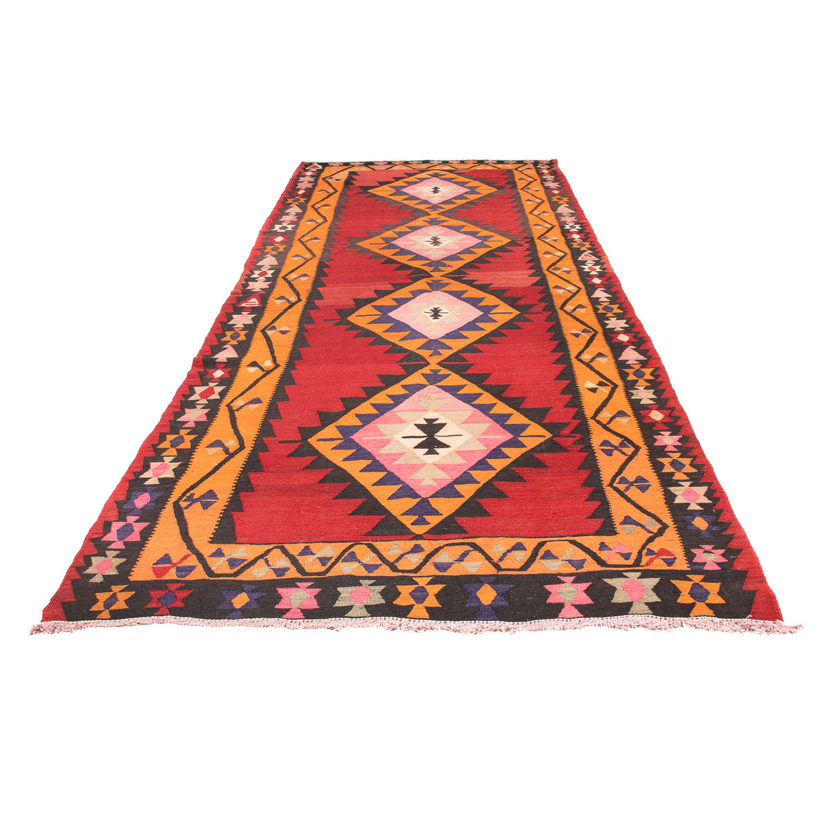 Tapis de couloir Tapis Kelim - Vieux - 390 x 150 cm - rouge