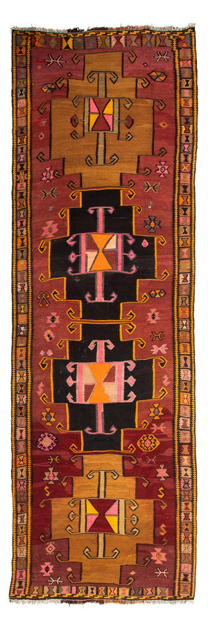 Tapis de couloir Tapis Kelim - Vieux - 375 x 130 cm - multicolore