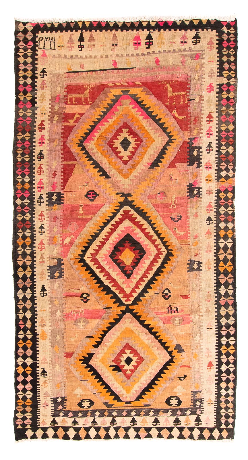 Tapis de couloir Tapis Kelim - Vieux - 275 x 150 cm - multicolore