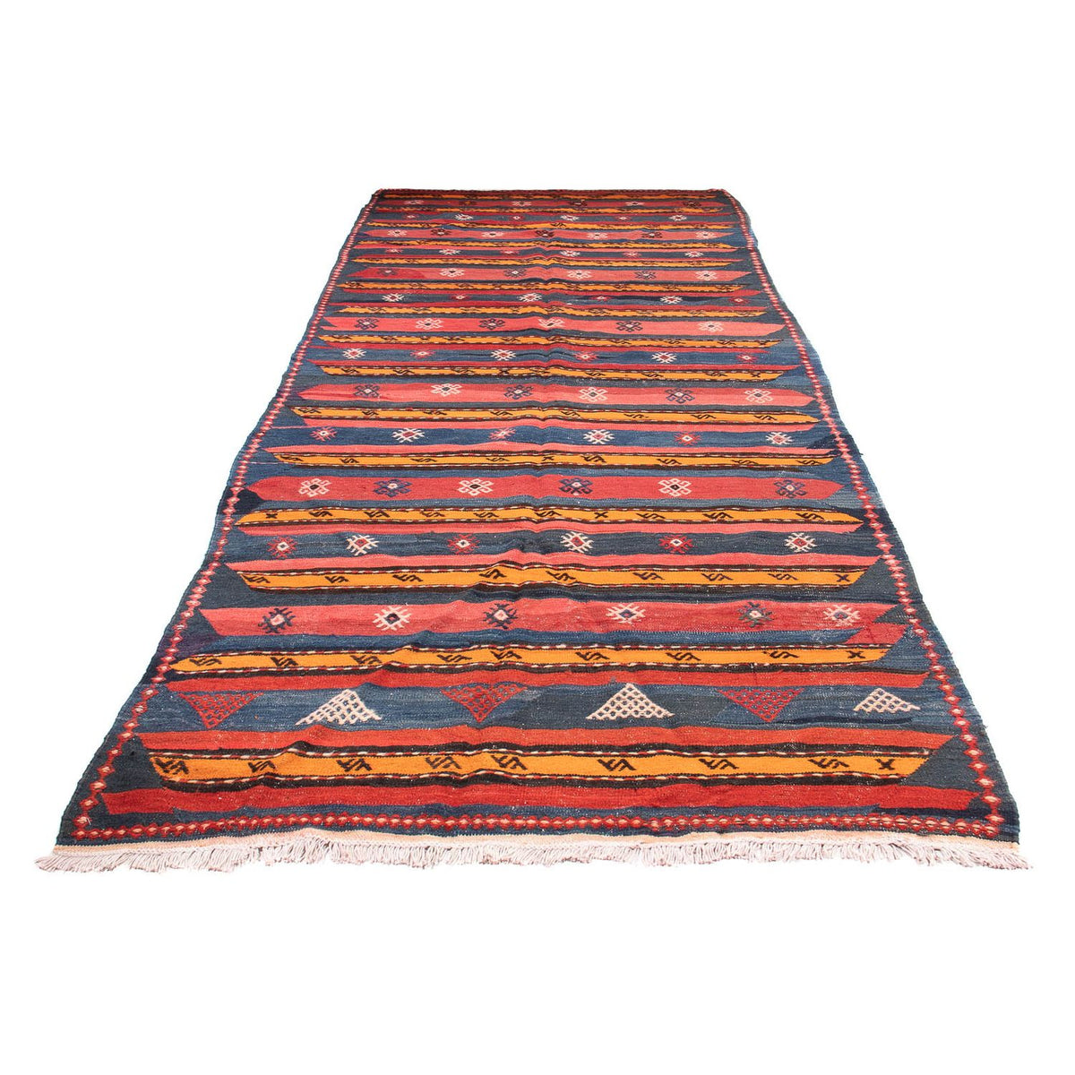 Tapis de couloir Tapis Kelim - Vieux - 420 x 160 cm - bleu foncé
