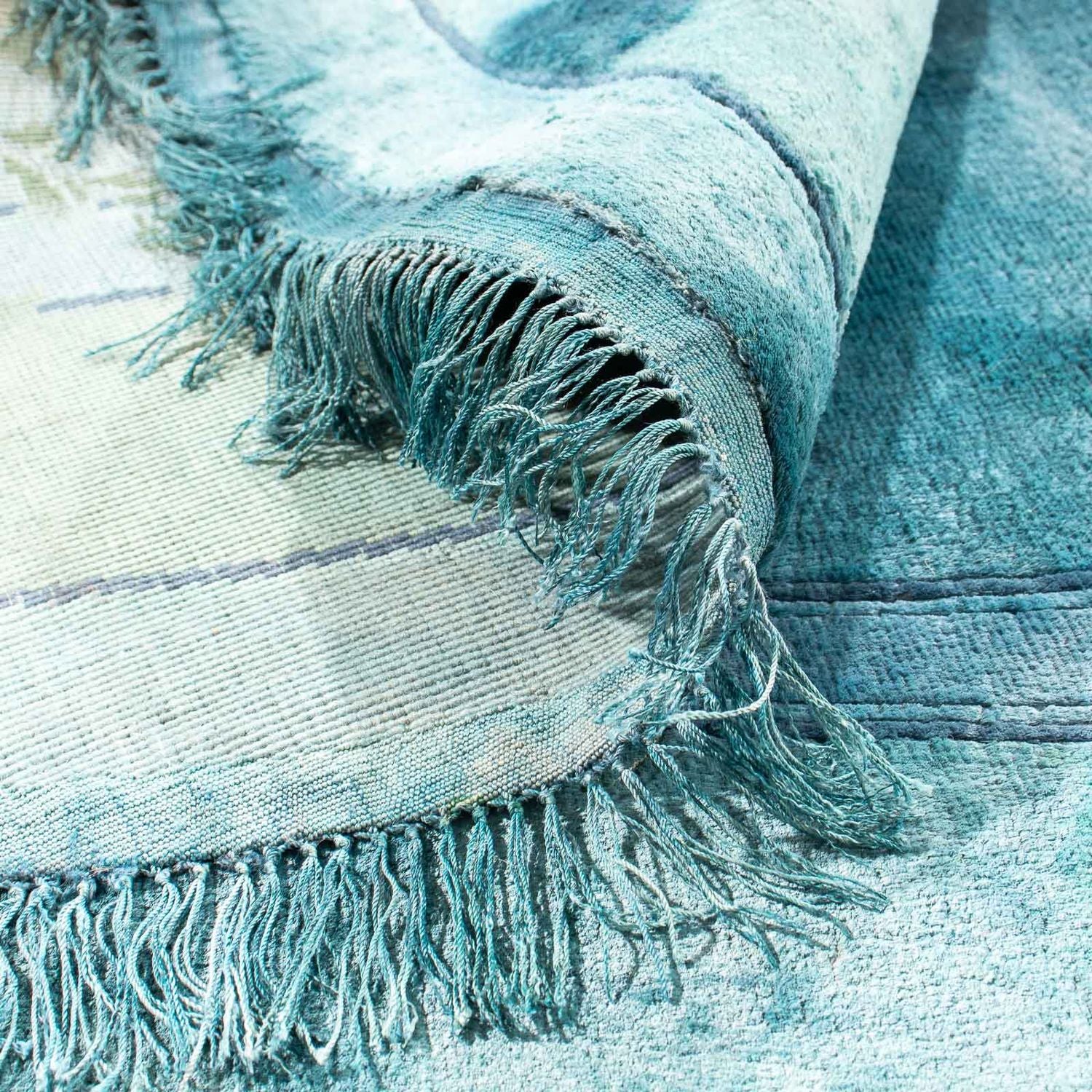 Tapis en soie - Soie chinoise ronde  - 187 x 187 cm - bleu clair
