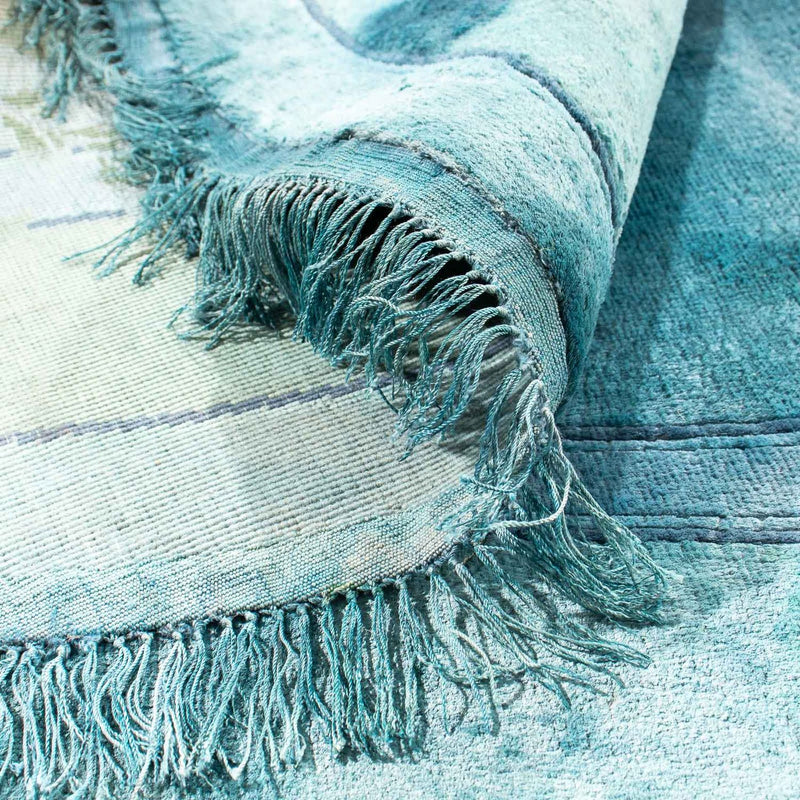 Tapis en soie - Soie chinoise ronde  - 187 x 187 cm - bleu clair