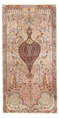 Tapis persan Ghoum en soie noué main à fond saumon époque du Shah (212/133) - Décoration Tapis persan Ghoum en soie noué main à fond saumon époque du Shah (212/133) - Décoration