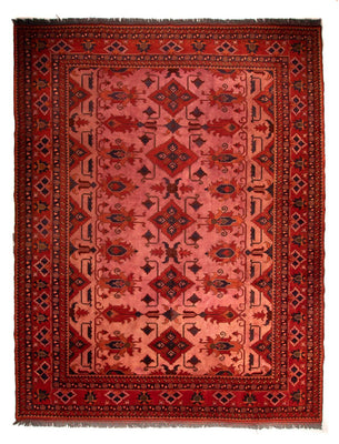 Tapis afghan - Hatschlu - 396 x 306 cm - rouge foncé