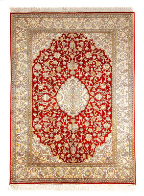 Tapis en soie - Soie du Cachemire - 186 x 129 cm - rouge