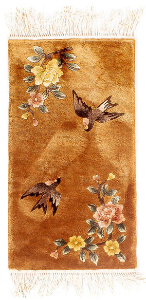 Tapis en soie - Soie chinoise - 54 x 32 cm - marron