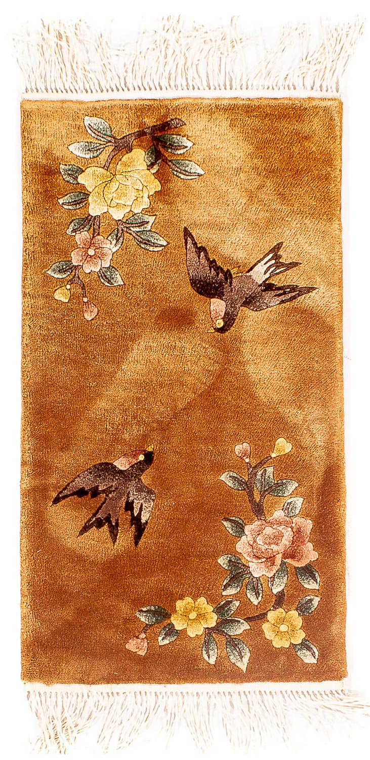 Tapis en soie - Soie chinoise - 54 x 32 cm - marron