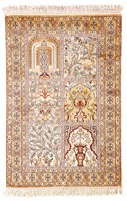 Tapis en soie - Soie du Cachemire - 98 x 60 cm - beige
