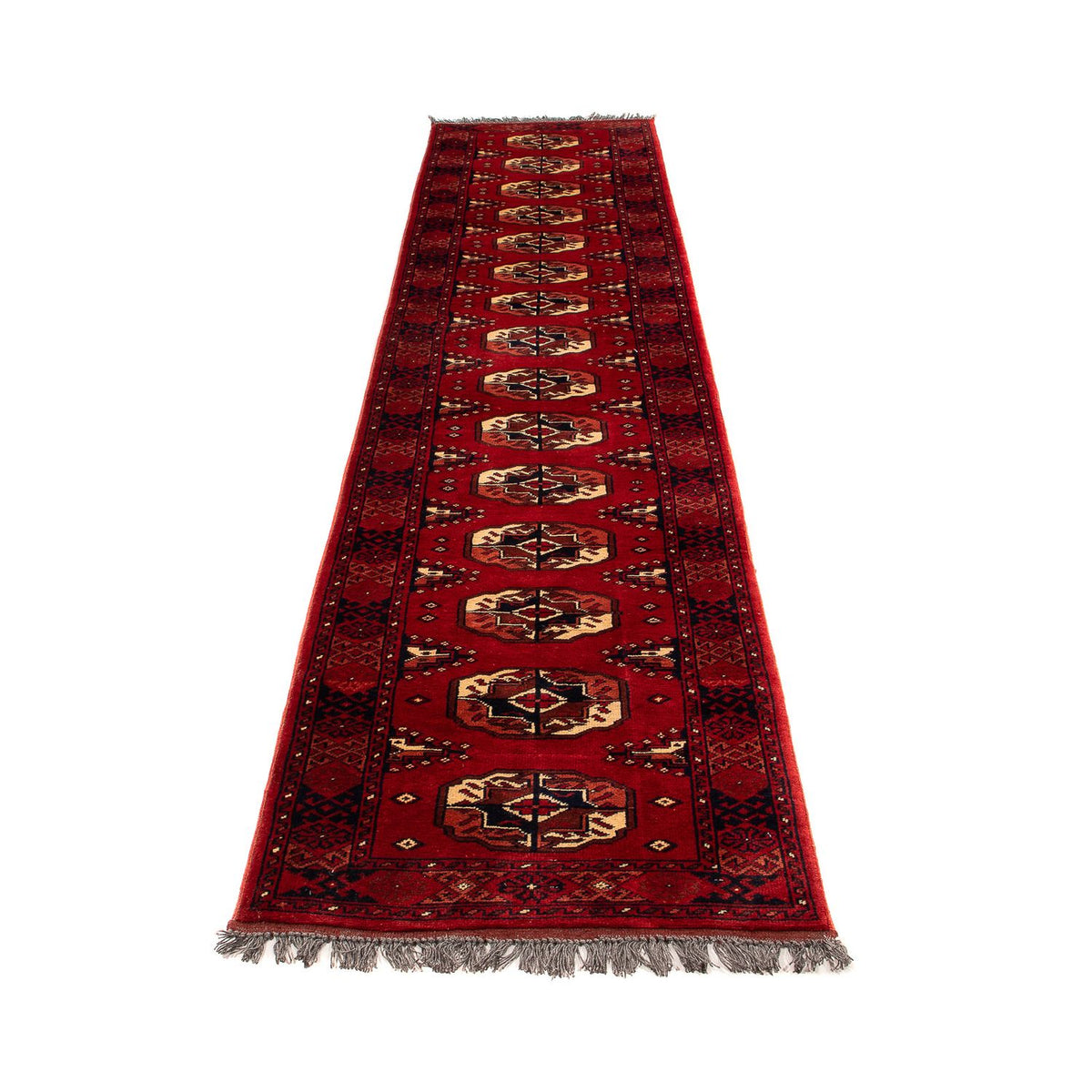 Tapis de couloir Tapis afghan - 356 x 82 cm - rouge foncé