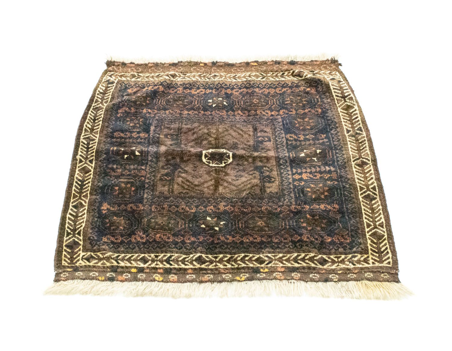 Tapis afghan carré  - 80 x 80 cm - bleu