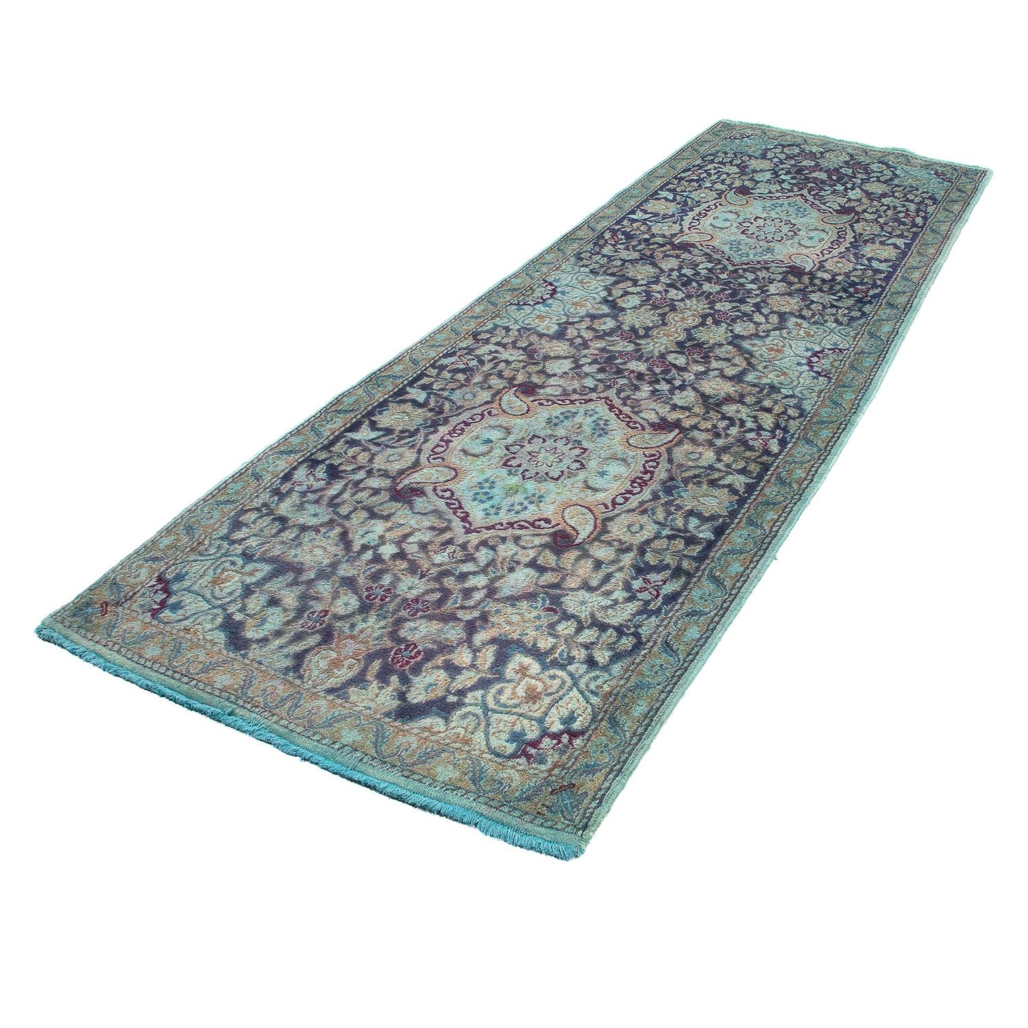 Tapis de couloir Tapis persan - Nain - Royal - 290 x 92 cm - bleu foncé