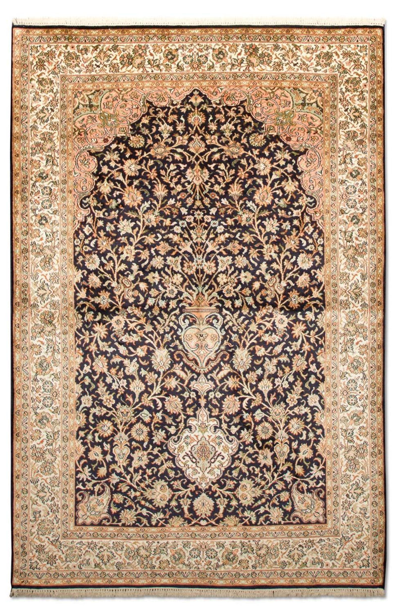 Tapis en soie - Soie du Cachemire - 190 x 127 cm - bleu foncé