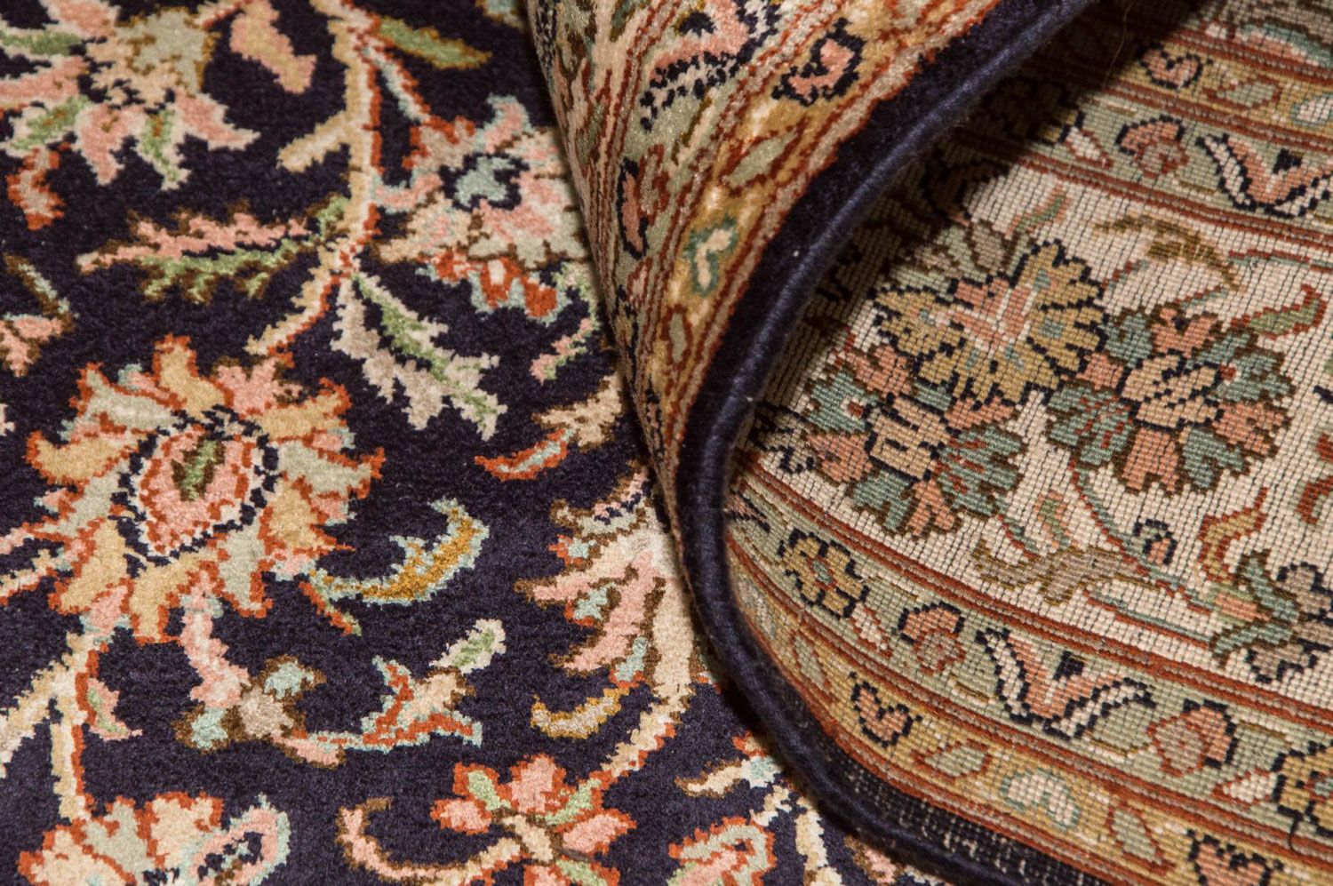 Tapis en soie - Soie du Cachemire - 190 x 127 cm - bleu foncé