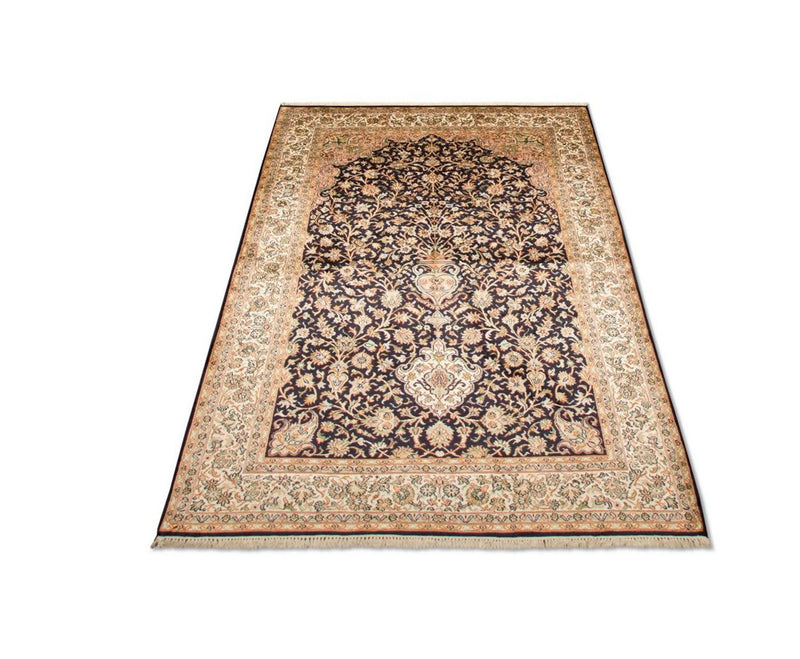 Tapis en soie - Soie du Cachemire - 190 x 127 cm - bleu foncé