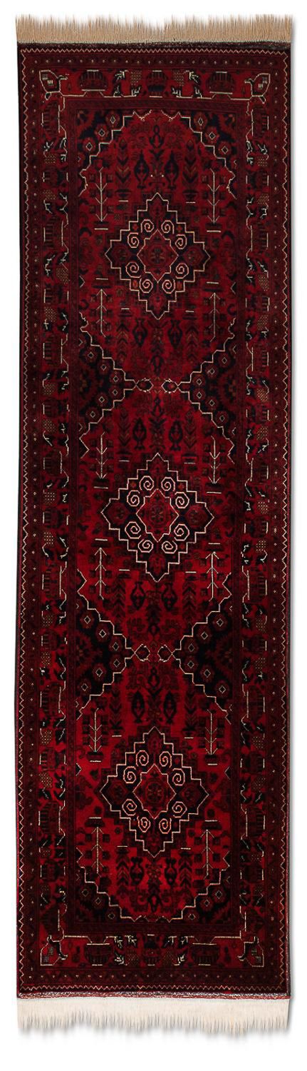 Tapis de couloir Tapis afghan - Kunduz - 286 x 81 cm - rouge