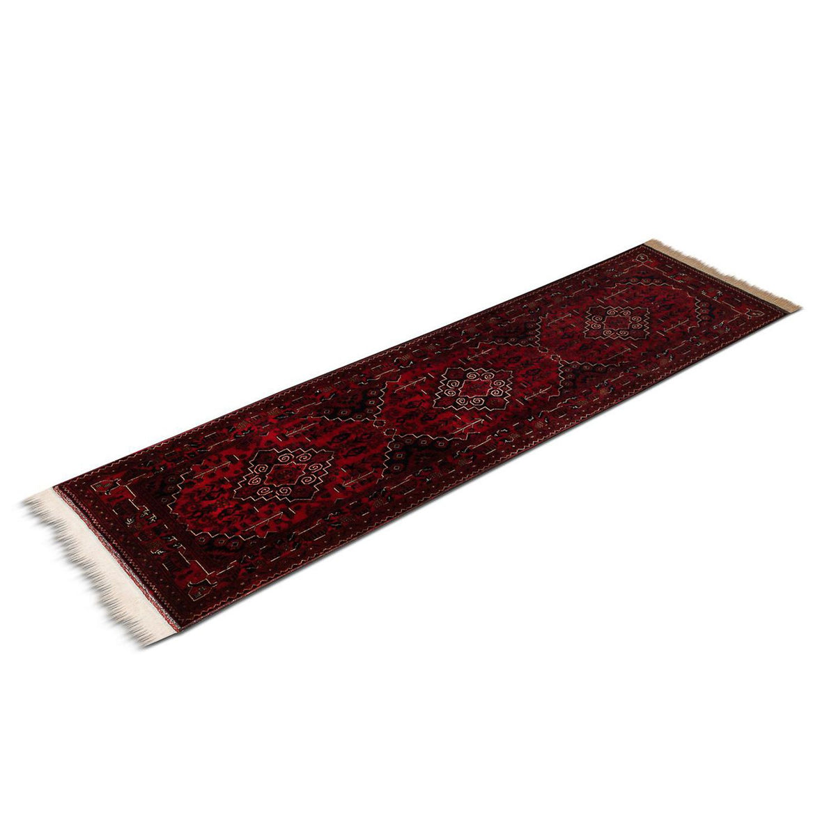 Tapis de couloir Tapis afghan - Kunduz - 286 x 81 cm - rouge