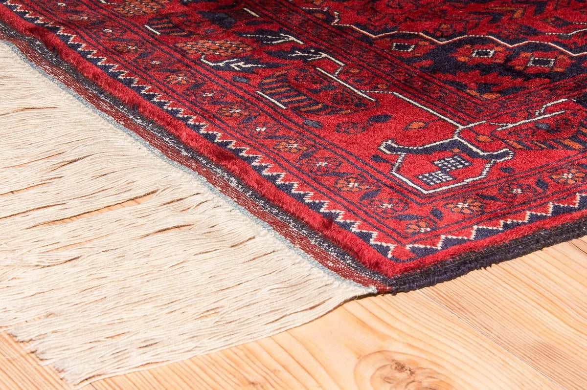 Tapis de couloir Tapis afghan - Kunduz - 286 x 81 cm - rouge