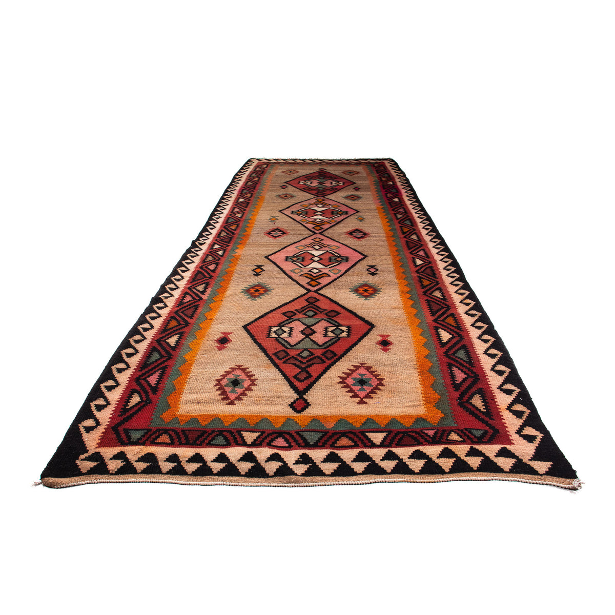 Tapis de couloir Tapis Kelim - Vieux - 390 x 148 cm - multicolore