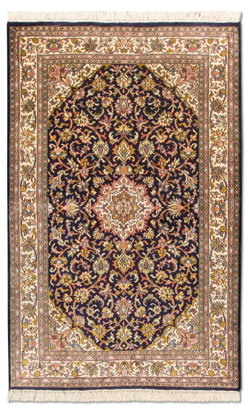 Tapis en soie - Soie du Cachemire - 150 x 93 cm - bleu foncé