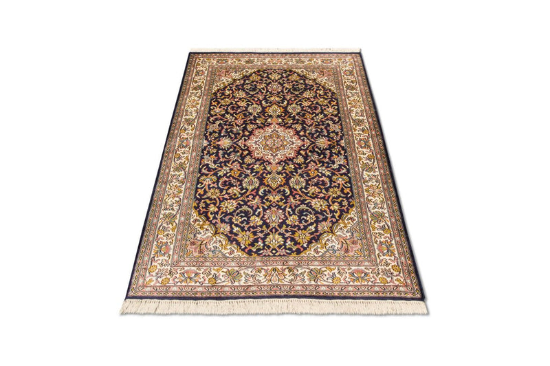 Tapis en soie - Soie du Cachemire - 150 x 93 cm - bleu foncé