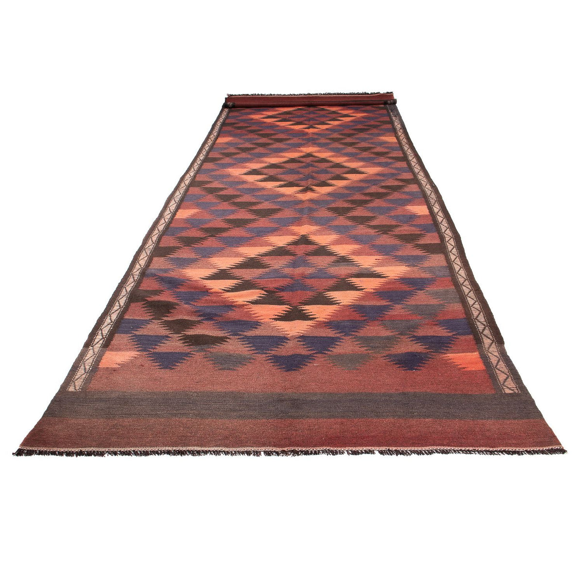 Tapis de couloir Tapis Kelim - Vieux - 450 x 135 cm - marron