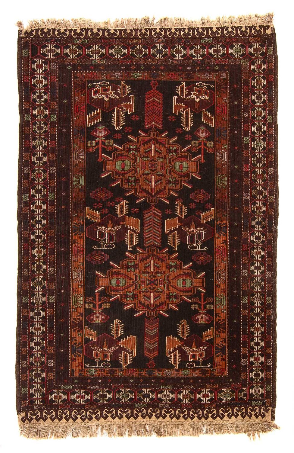 Tapis afghan - 189 x 127 cm - marron