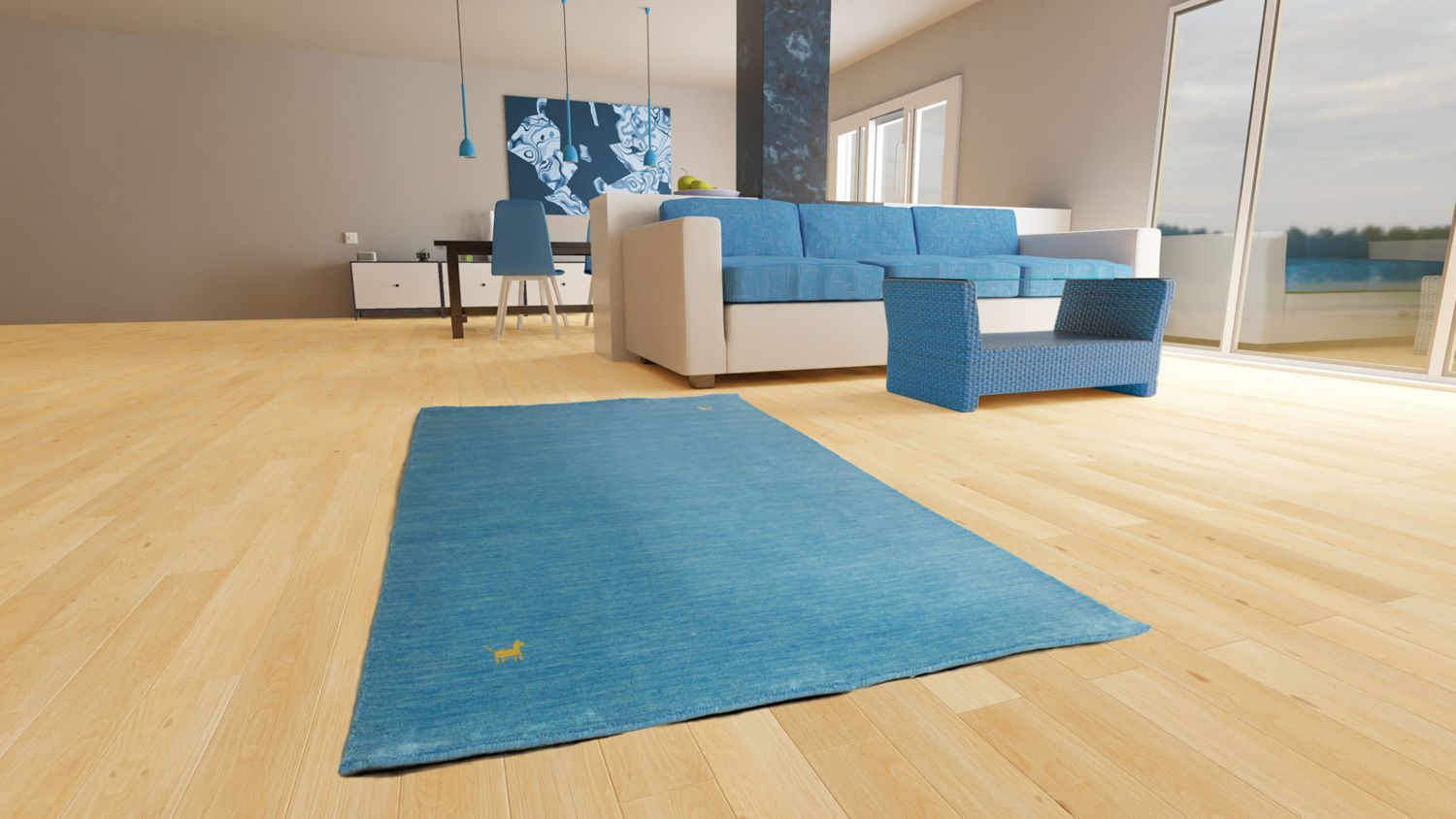 Tapis Gabbeh - Indus - 250 x 200 cm - bleu clair