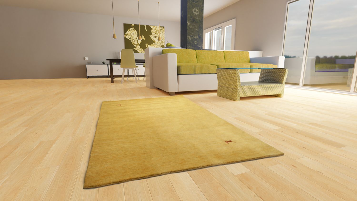 Tapis Gabbeh - Indus - 250 x 200 cm - or