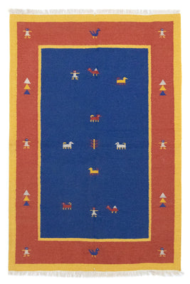 Tapis Kelim - Tendance - 200 x 140 cm - bleu