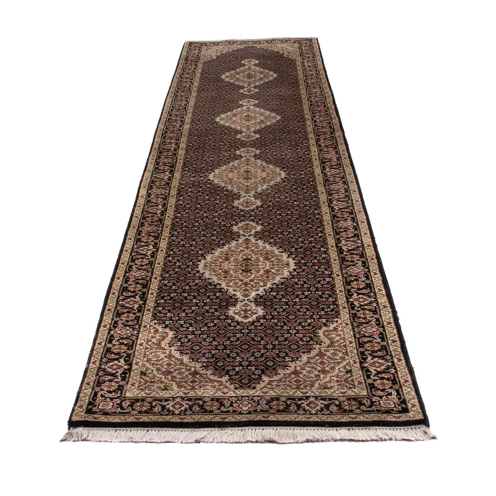 Tapis de couloir Tapis oriental - Tabriz - 372 x 81 cm - noir