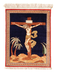 Tapis en soie - Ghom soie - Premium - 71 x 56 cm - bleu foncé