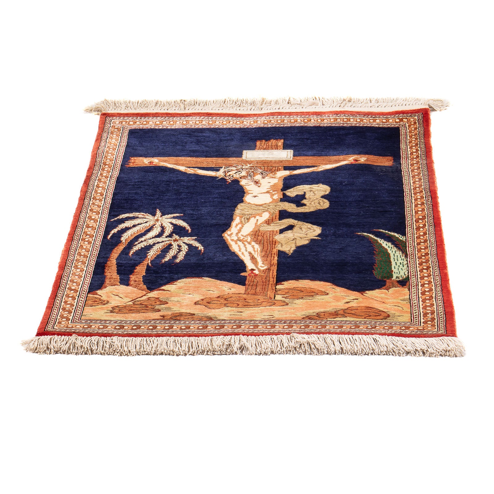Tapis en soie - Ghom soie - Premium - 71 x 56 cm - bleu foncé