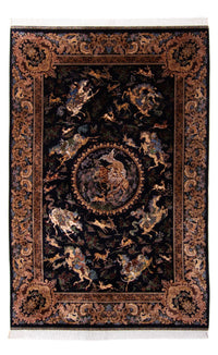 Tapis persan - Ghom - 230 x 150 cm - bleu foncé