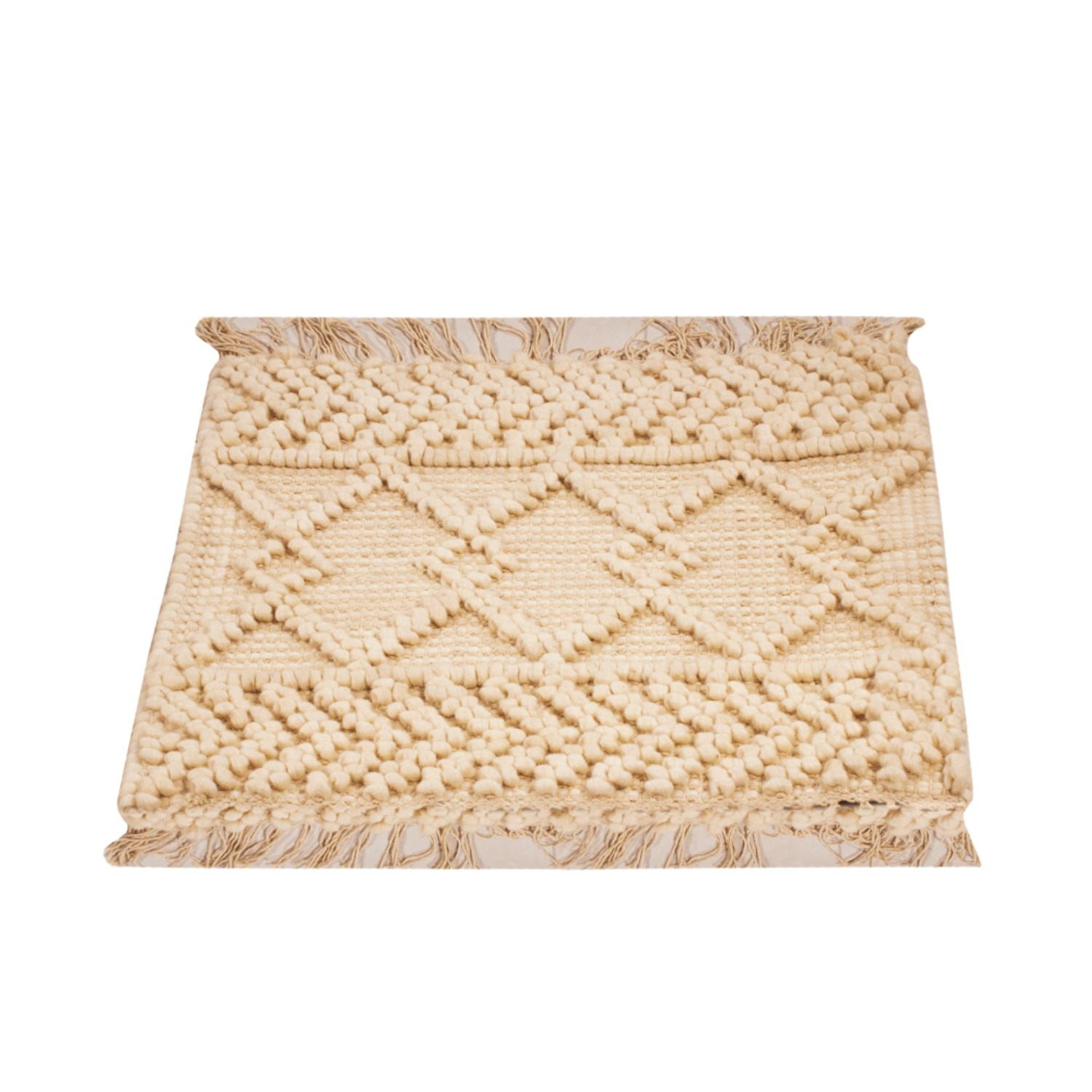 Tapis en laine carré  - 48 x 46 cm - crème
