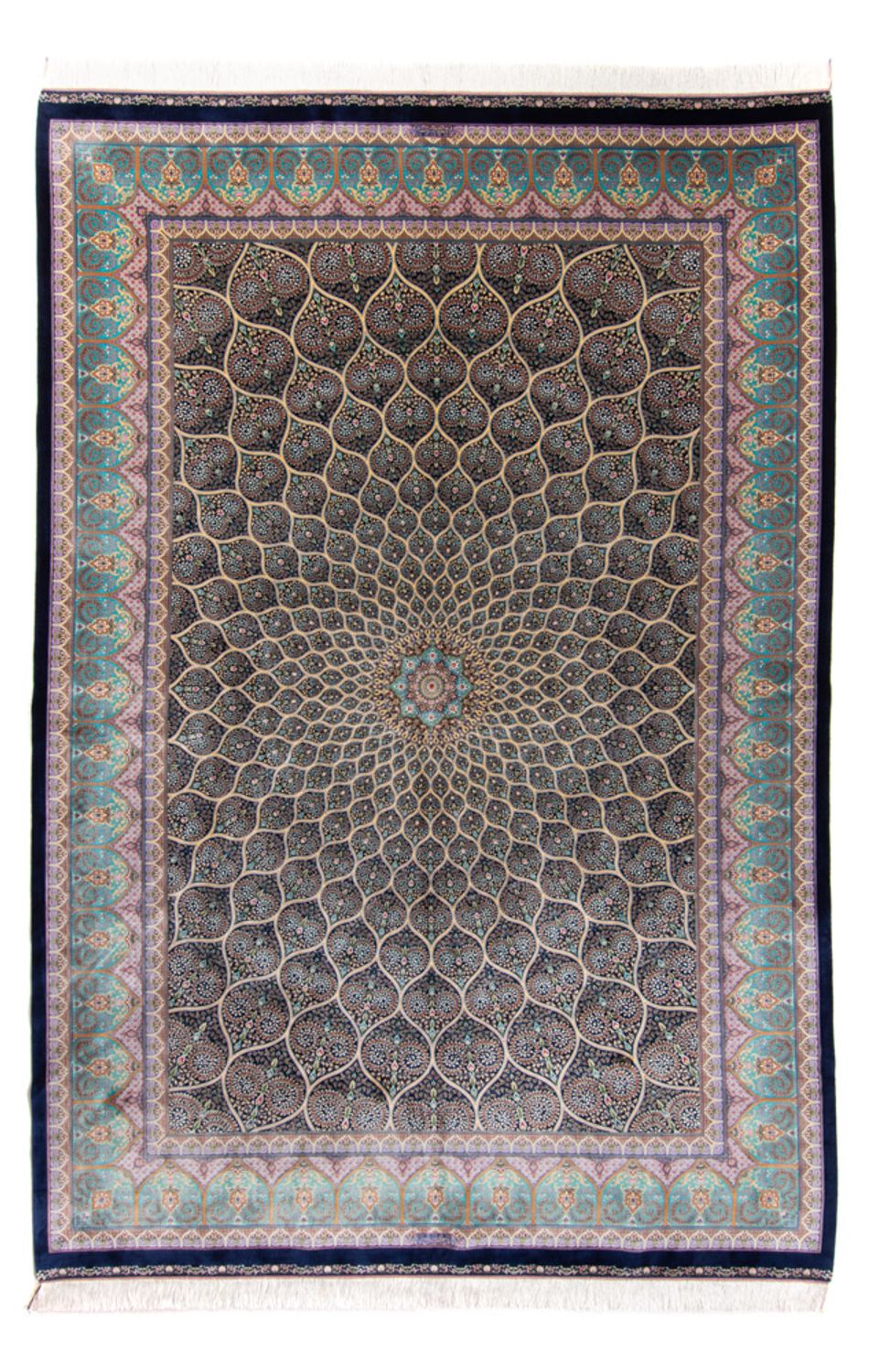 Tapis persan - Ghom - 300 x 200 cm - bleu foncé