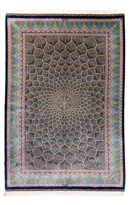 Tapis persan - Ghom - 300 x 200 cm - bleu foncé