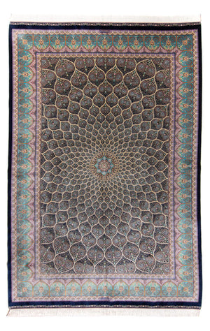 Tapis persan - Ghom - 300 x 200 cm - bleu foncé