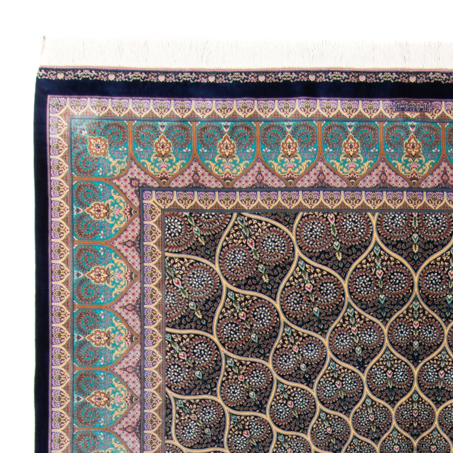 Tapis persan - Ghom - 300 x 200 cm - bleu foncé