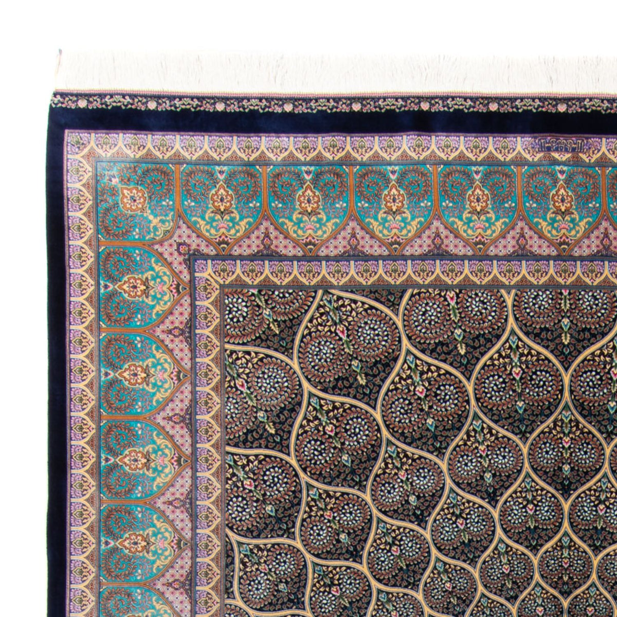 Tapis persan - Ghom - 300 x 200 cm - bleu foncé