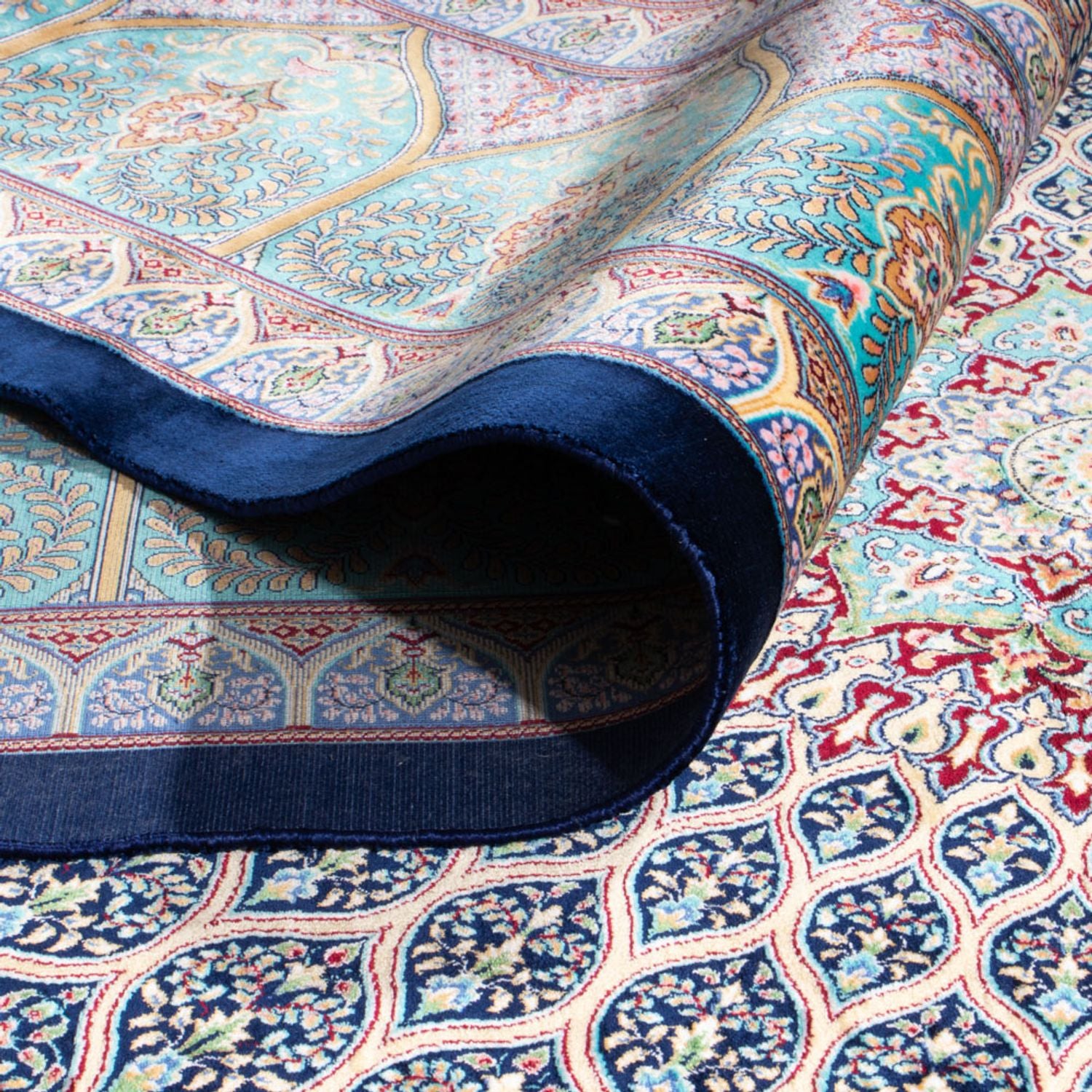 Tapis persan - Ghom - 300 x 200 cm - bleu foncé